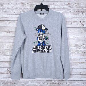 3Forty Mens Sweatshirt M Pullover King Bear All Money In No Money Out Gray 906